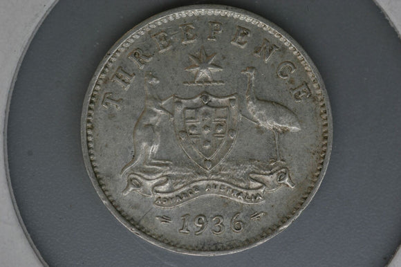 1936 - Australia Threepence - gVF - .925 Silver