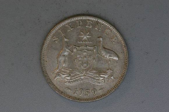 1959 - Australia Sixpence - VG - 50% Silver