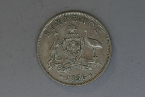 1956 - Australia Sixpence - VG - 50% Silver