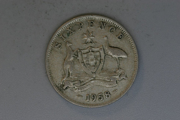 1958 - Australia Sixpence - VG - 50% Silver