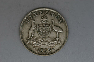 1958 - Australia Sixpence - VG - ELIZABETH Doubled - (R6)