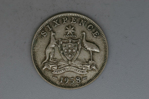 1958 - Australia Sixpence - VG - ELIZABETH Doubled - (R6)