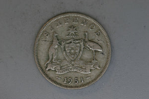 1951 - M - Australia Sixpence - VG - 50% Silver