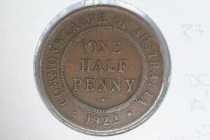 1922 - Australia Halfpenny - Lumps 'N' & 'AL' - Diecrack Rim thru 3rd 'A' - aVF