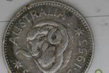 1953 - Australia Shilling - VG - Dots inside Horn Curl - (R6)