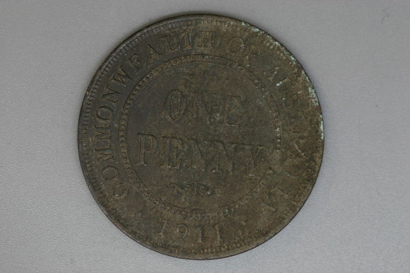 1911 - Australian Penny - Heavily corroded on Reverse - aEF / Problem Coin