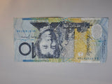 Australia 10 dollar polymer note. Stevens / Henry . AA07 Serial - Ink Error.