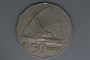 1975 - Fiji 50 Cent Coin - Outrigger - VF