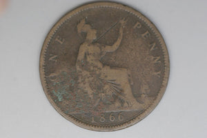 1866 - Penny - UK - Great Britain - VG / Problem Coin