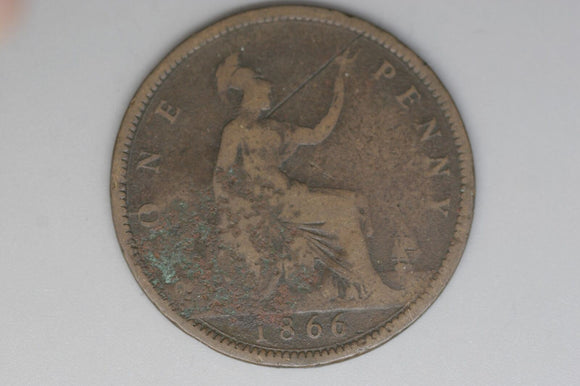 1866 - Penny - UK - Great Britain - VG / Problem Coin