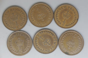 UK - Great Britain - New Half Penny * 6 - QEII - 1973, '74, '75, '76, '77, '80