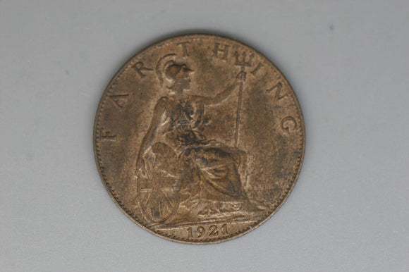 1921 - Farthing - UK - Great Britain - Diecrack Rim thru Bust, Natural Lustre