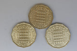 UK - Great Britain - Three pence * 3 - QEII - 1966 * 2, 1967 - EF / gEF