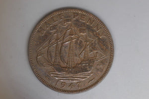 1947 - UK - Great Britain - Half Penny - F