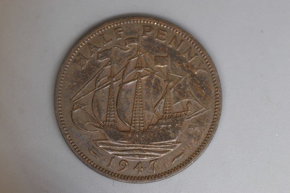 1947 - UK - Great Britain - Half Penny - F