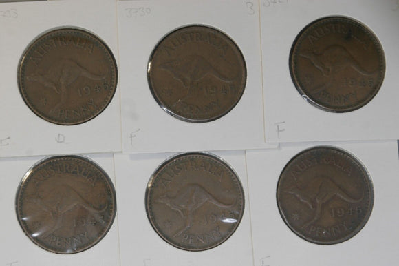 1945 - Australia Penny * 6 - F / gF - Bulk