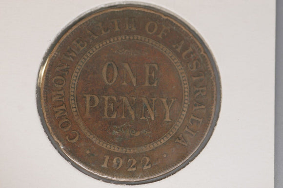 1922 - I - Australia Penny - India Mint - F / Problem Coin