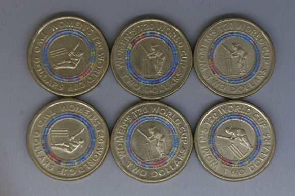 2020 - Australia - 2 Dollar Coins * 6 - T20 Women's World Cup - gVF / EF - Bulk