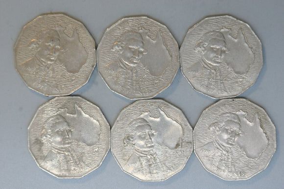 1970 - Australia - 50 Cent Coins * 6 - Captain Cook - aVF