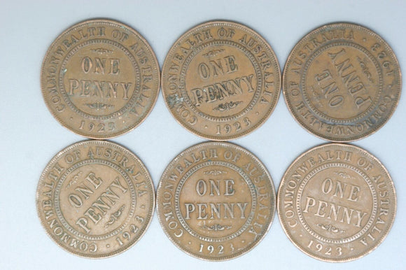 1923 - Australia Penny * 6 - aF / F /  Grotty - Bulk