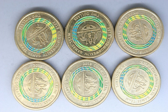 2018 - Australia 2 Dollar Coins * 6 - Commonwealth Games - Bulk - gVF / EF