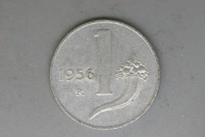 1956 - Italy - 1 Lira - - Diecrack Rim to 'L' - VF