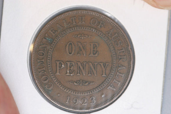 1923 - Australian Penny - Diecracks 'EALTH' & 'ORGIVS' to 'BRI' - F / Verdigris