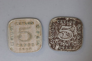 1910 & 1912 - Ceylon - 5 Cents - aF