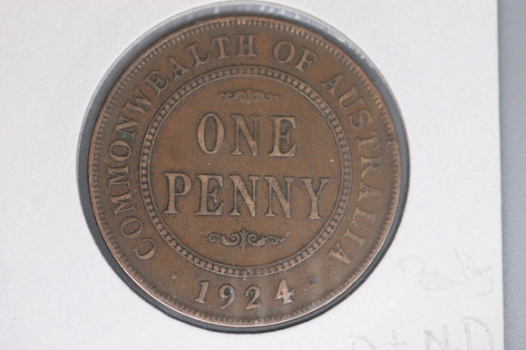 1924 - Australian Penny - Dot between 'ND' - Pealing Error - F / Verdigris