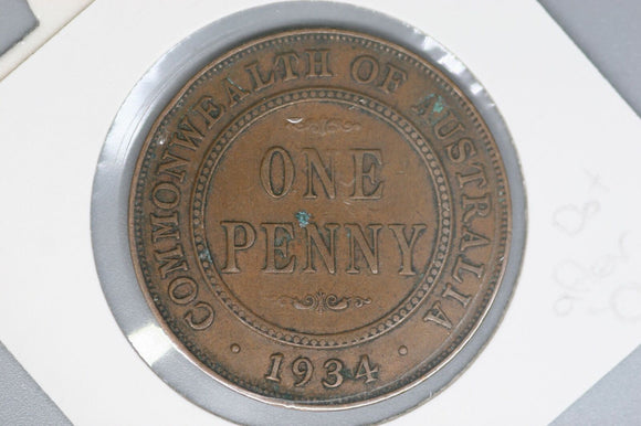 1934 - Australian Penny - Dot after 'O' - VF / Verdigris