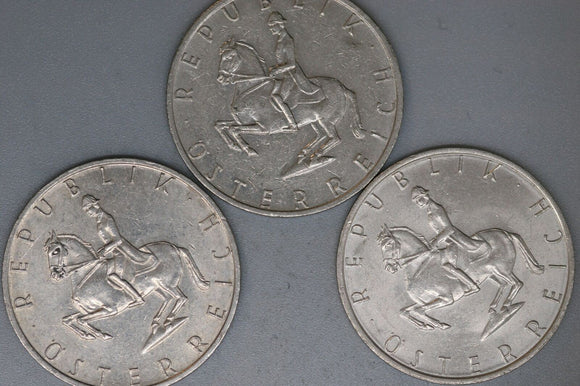 1989, 1990, 1991 - Austria - 3 * 5 Schilling Coins - EF