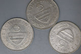 1989, 1990, 1991 - Austria - 3 * 5 Schilling Coins - EF