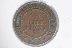 1924 - Australia Halfpenny - Diecrack Rim to Bust to Rim - (R7) - VF / Verdigris