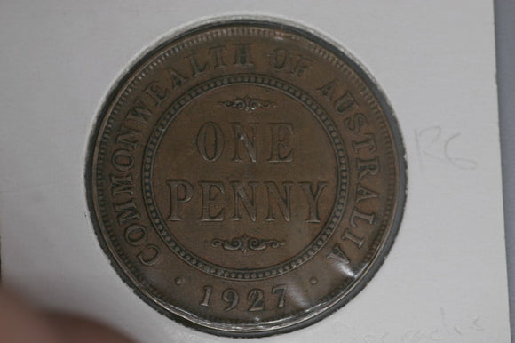 1927 - L - Australian Penny - Diecracks 'REX' & Date (R6) - aVF