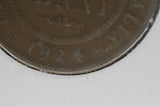 1924 - I - Australian Penny - Filled 4 - Indian Obverse - VG / Grotty