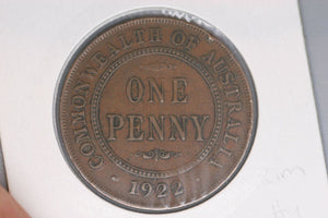 1922 - I - Australian Penny - Indian Obverse - VF / Grotty / Rim Bump