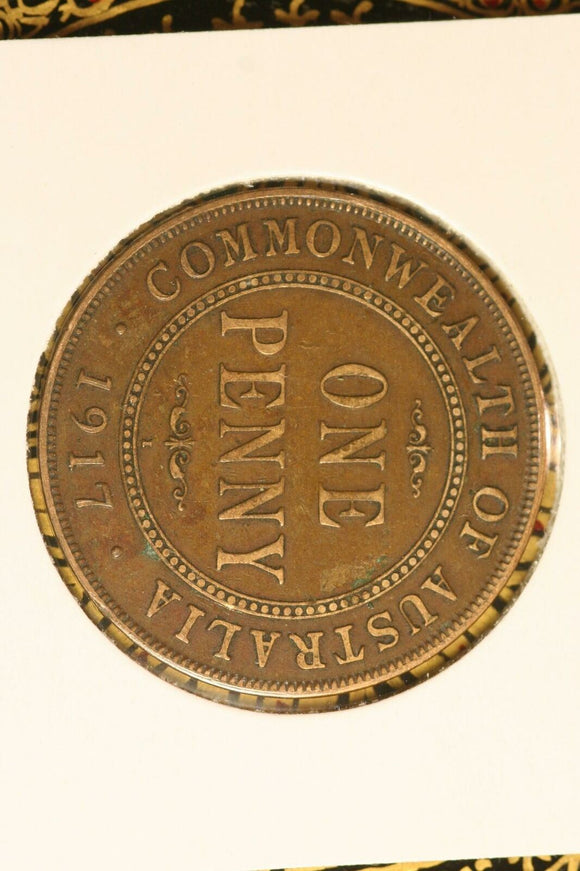 1917 - Australia Penny - F / Spots of Verdigris