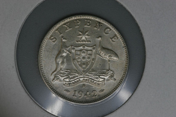 1942 - D - Australia Sixpence - .925 Silver - gEF