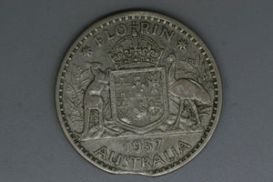 1957 - Australia Florin - VG - Clipped Planchette