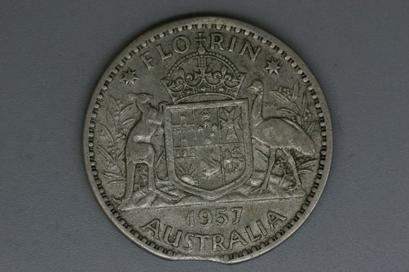 1957 - Australia Florin - VG - Clipped Planchette