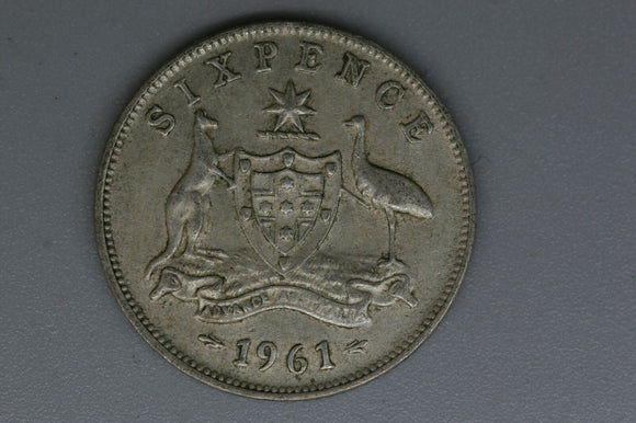 1961 - Australia Sixpence - VG - 50% Silver