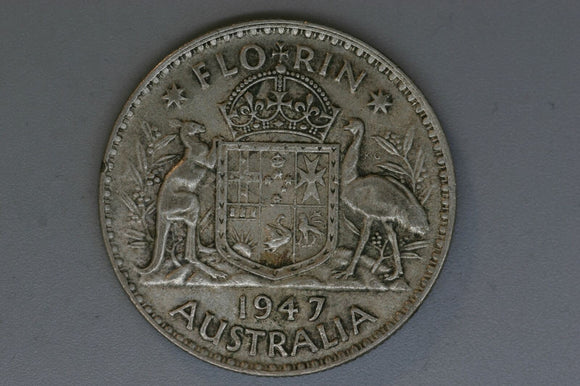 1947 - Australia Florin - '4' & 'AUSTRAL' Doubled (R5) - F