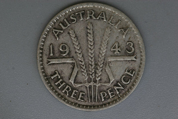 1943 - M - Australia Threepence - aF - Diecracks Rim to 'N' & 'T' - (R5)