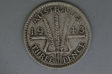 1943 - M - Australia Threepence - aF - Diecracks Rim to 'N' & 'T' - (R5)