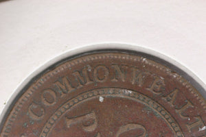 1927 - L - Australian Penny - Diecrack "Commonwealth" - aVF / Verdigris