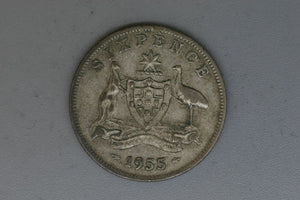 1955 - Australia Sixpence - VG - 50% Silver