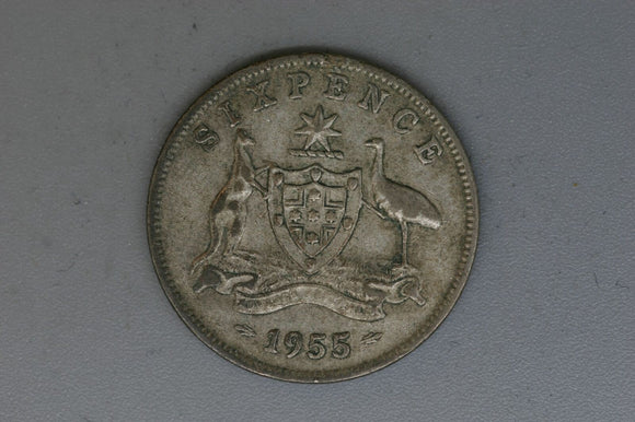 1955 - Australia Sixpence - VG - 50% Silver