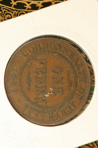 1923 - Australian Penny - aF / Verdigris - Diecrack "REX: FD"