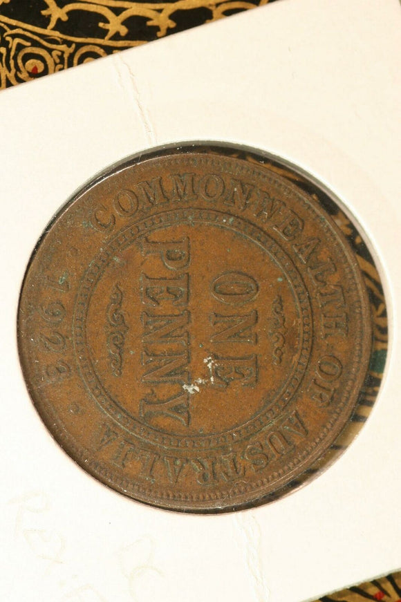 1923 - Australian Penny - aF / Verdigris - Diecrack 