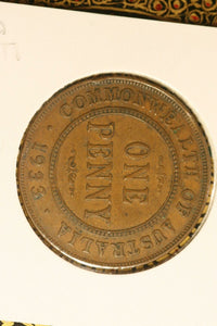 1933  - Australia Penny - gF. Pealing Error at "OMN"